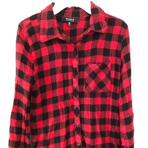 Allen B Brand, Black and Red Plaid, Medium, Long Sleeve Button Down